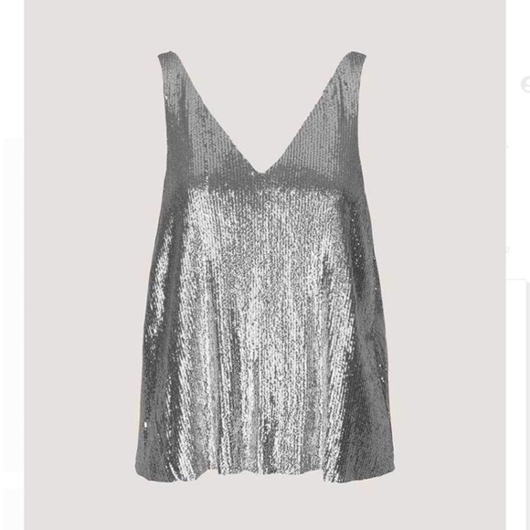 Samsoe & Samsoe Hale Silver Sequin Cami Top Double V Neck - Picture 4 of 5